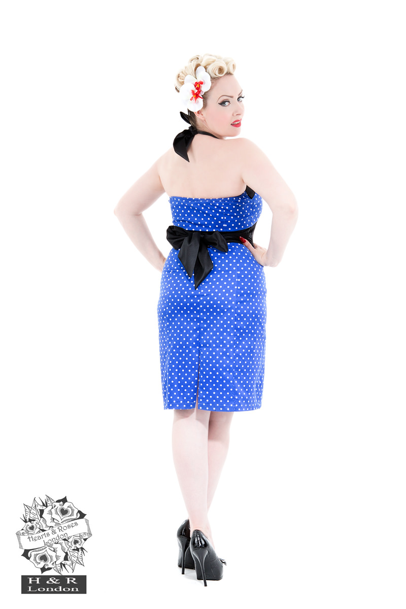 Blue White Polka Dot 40S Pencil Dress